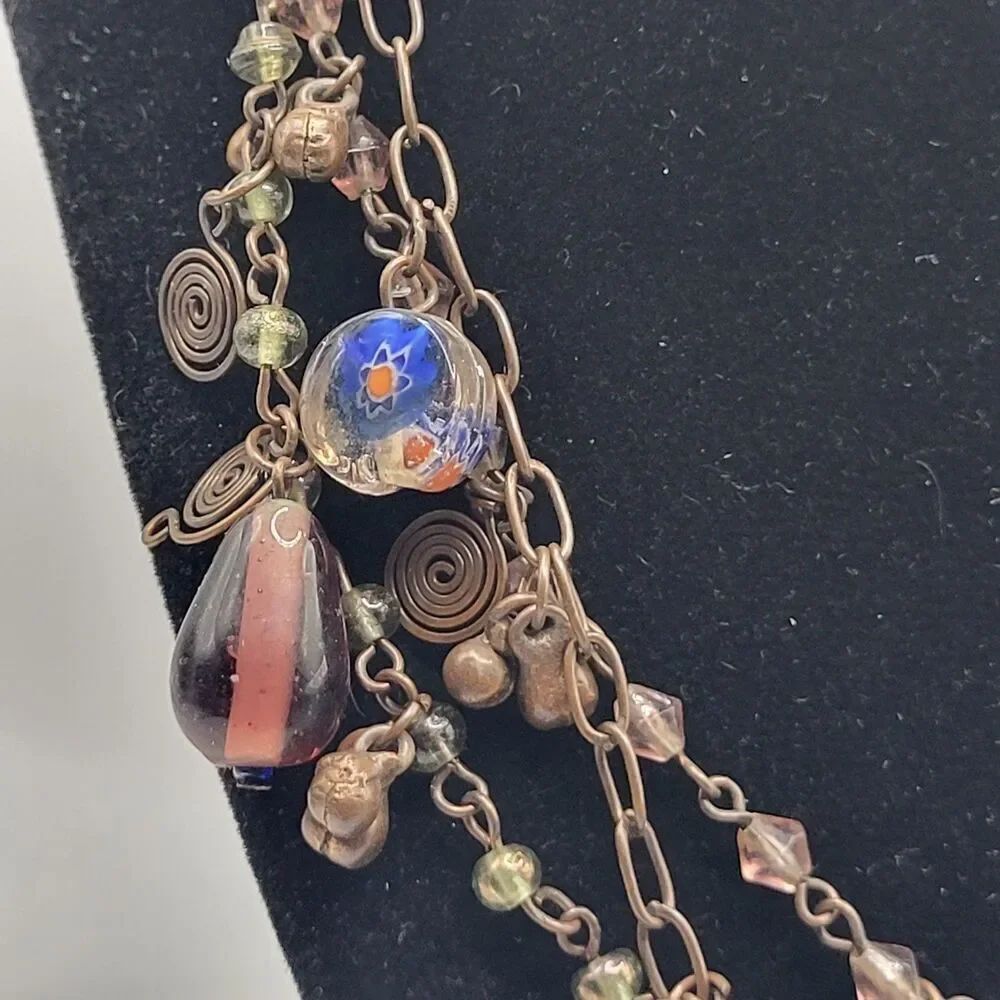 Bohemian Glass Multilayer Chain Necklace Blown Glass 20in